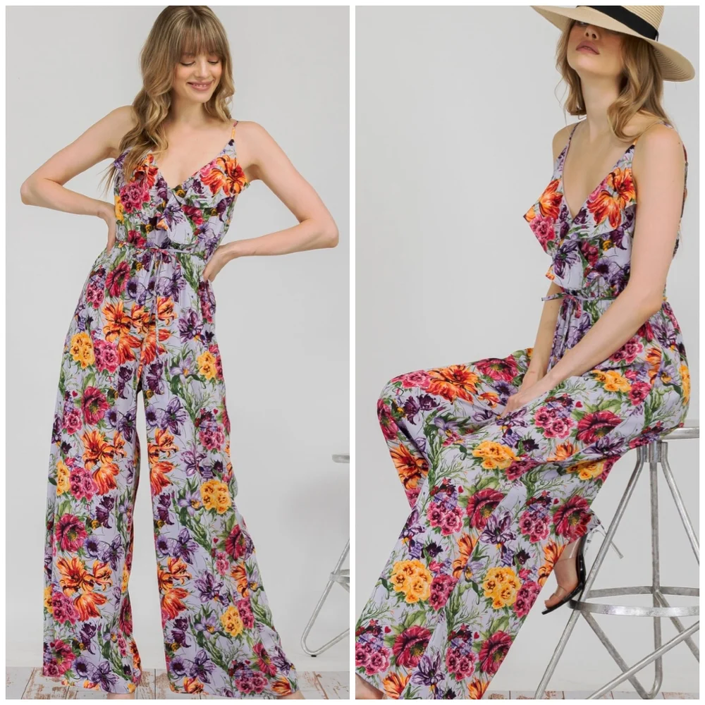 LAST 1❗️AMBITION Lavender Floral Wide Leg Jumpsuit - Picture 10 of 10